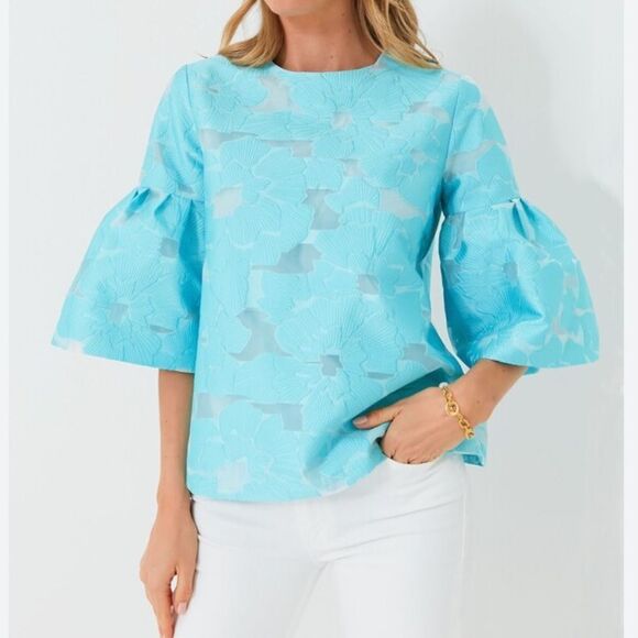 Tuckernuck Cyan Fil Coupe Harper Bell Sleeve Blouse NWT - Picture 2 of 6